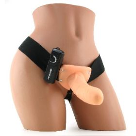 6&quot; Vibrating Hollow Strap On - Beige
