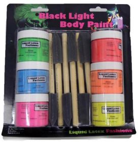 Blacklight Liquid Latex Body Paints 6 Brushes Kit