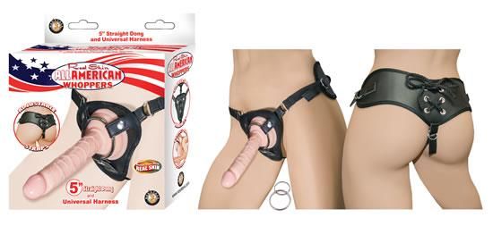 All American Whoppers 5 inches Straight Dong Beige &amp; Universal Harness
