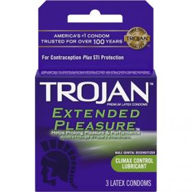 Trojan Extended Pleasure Climax Control Lubricated Latex Condoms 3 Pack