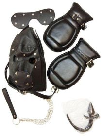 Basic Puppy Play Kit Black Mask Tail Mitts Carry Pack